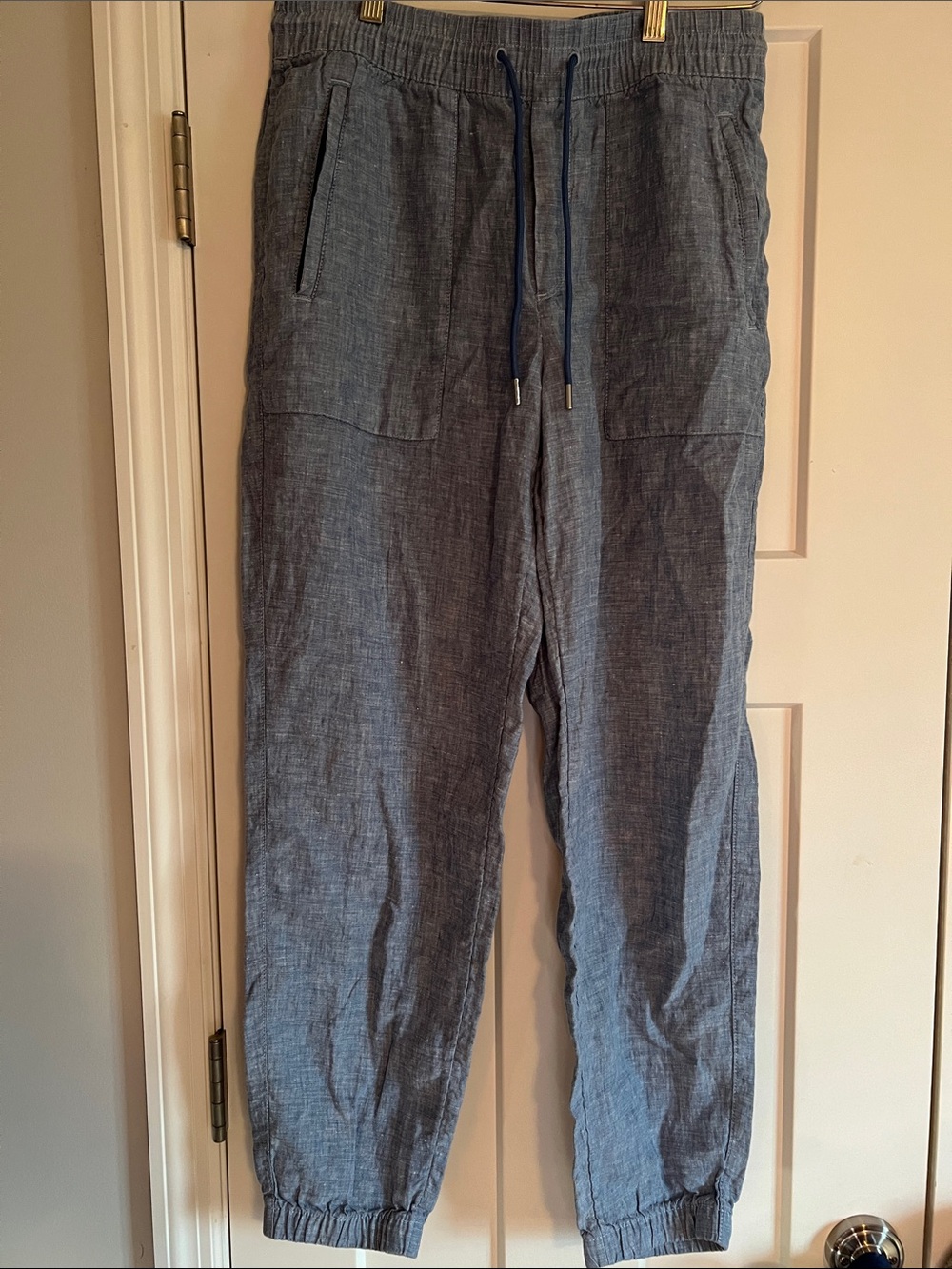 Athleta Chambray Blue Linen Joggers